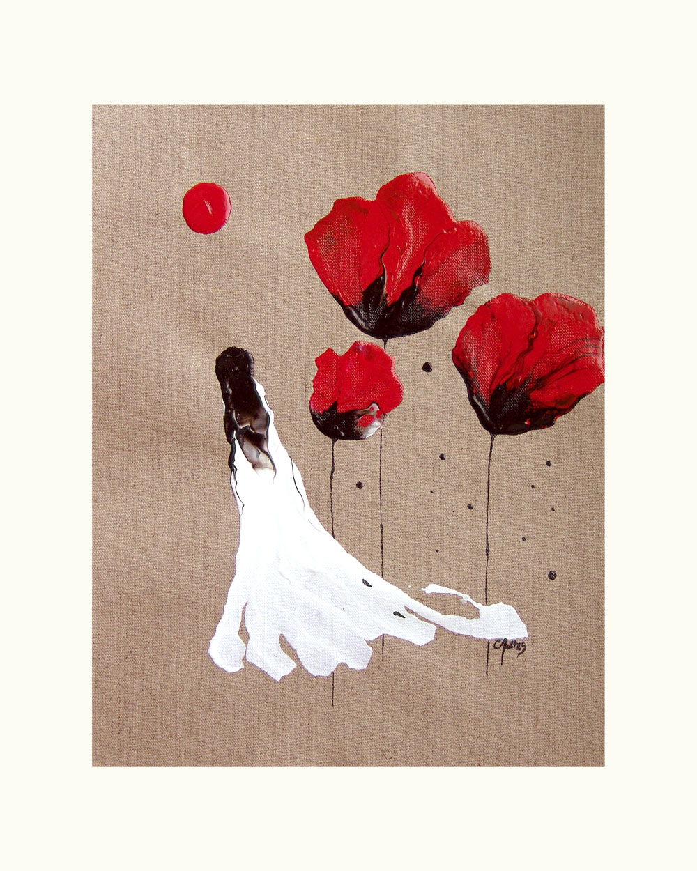 Lady Of The Poppies -Painting Abstract Red Black White Woman Surreal Fantasy