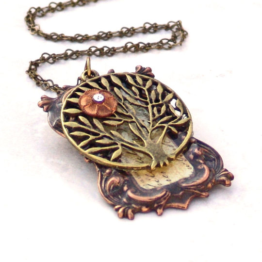 Woodland Fae Tree Pendant Necklace -Metal Magic Fairy Fantasy Nature Vintage Style