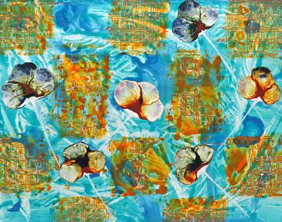 Floating Flowers Abstract Floral Painting Blue Water Art