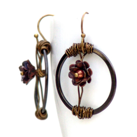 Modern Wire Hoop Flower Earrings Asiatic Garden -Dangel Mixed Metal