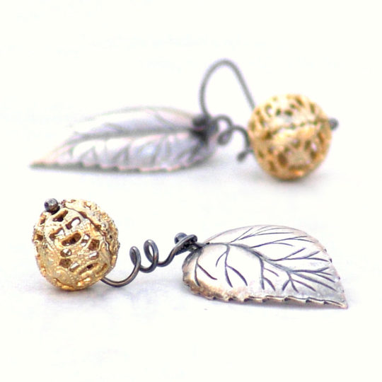 Silver Frost Wire Earrings -Gold Metal Leaf Catherine Jeltes