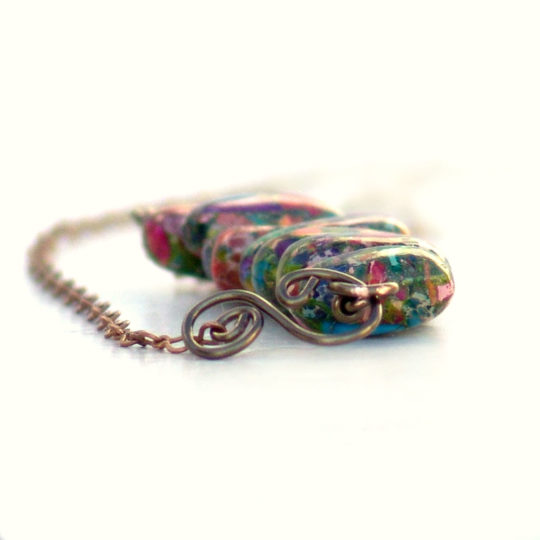 Mardi Gras Mosaic Stone Bar Necklace -Multicolored Colorful Gemstone Catherine Jeltes