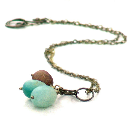 Matte Green Quartz Beach Pebble Necklace Catherine Jeltes Rustic Jewelry