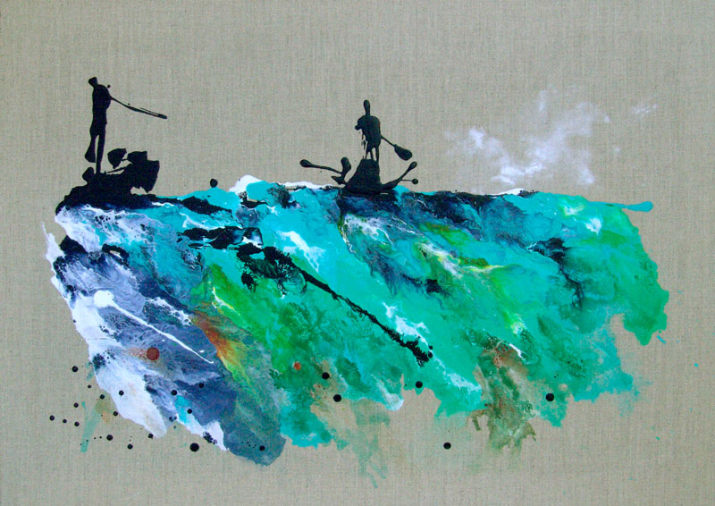 Sports Art Abstract Landscape Painting Catherine Jeltes Blue Art Sailing Kayaking Rafting