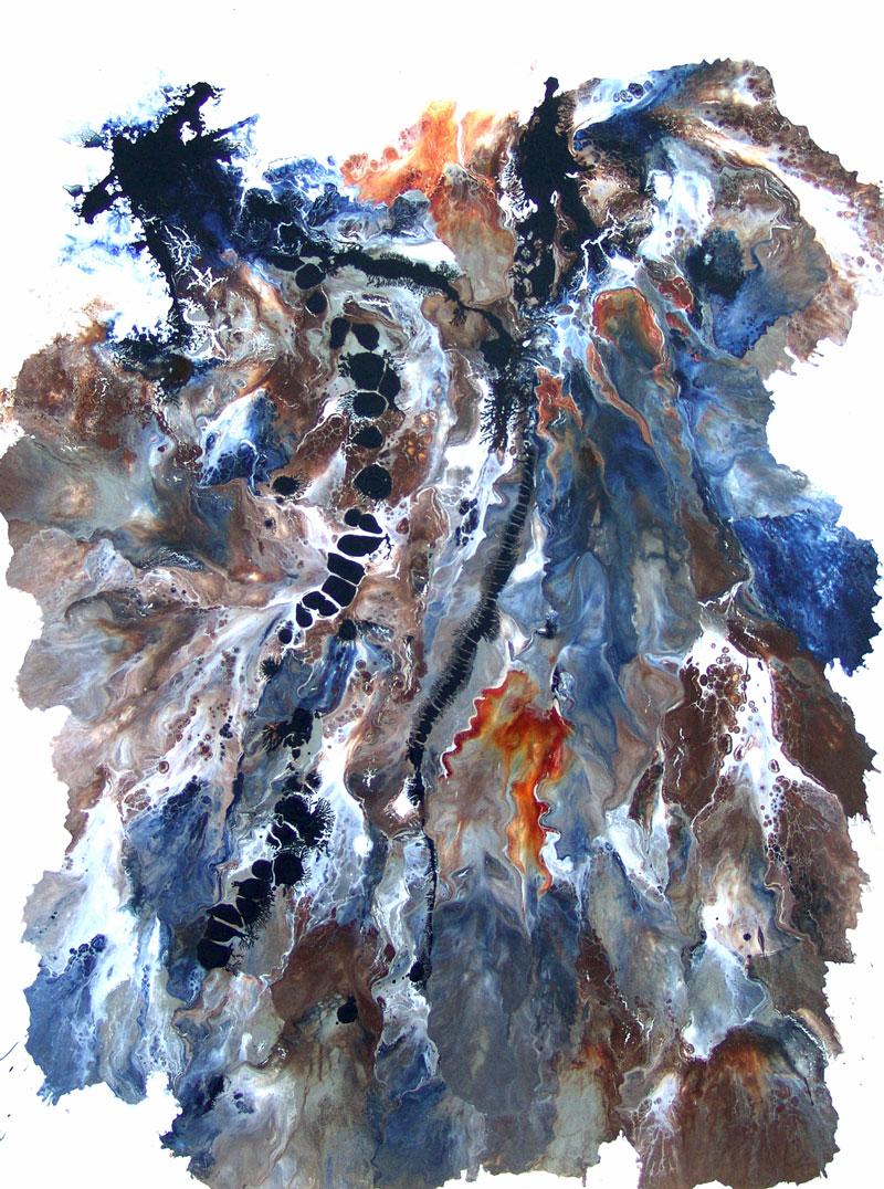 Abstract Art Rock Climbing Landscape Painting Earthen Large Blue Earth Tones Modern Original Yupo Catherine Jeltes