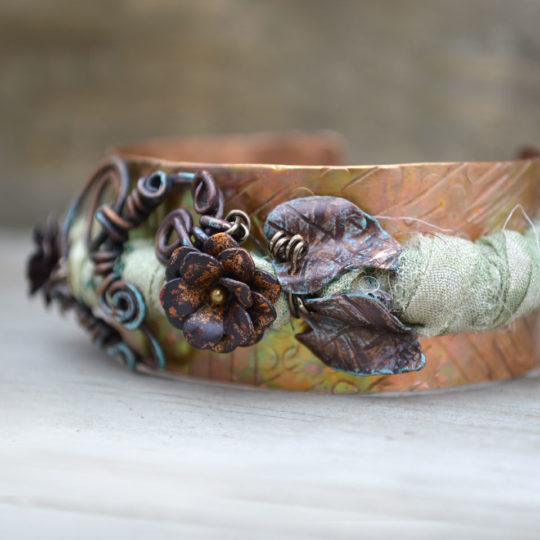 Flower Hammered Copper Cuff Bracelet Artisan Rustic Jewelry Catherine Jeltes