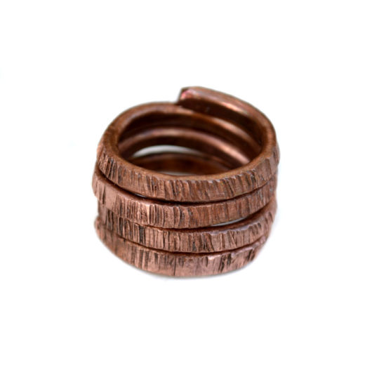 Mens Copper Metal Stacked Bark Ring Hand Forged Artisan Wire Size 10