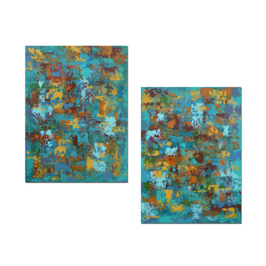 Blue Abstract Art Colorful Canvas Paintings Diptych Turquoise Modern Home Decor