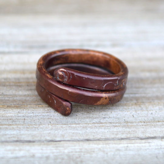 Womens Artisan Ring Copper Wrap Stack Hand Forged Wire Metal Jewelry