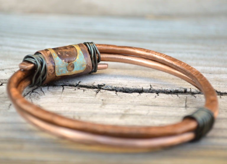 Hand Mixed Metal Bangle Bracelet Copper Wire Tribal Artisan