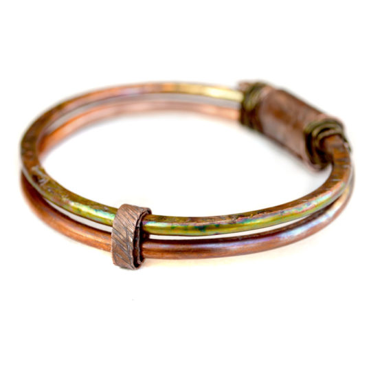 Copper Bangle Bracelet Hand Forged Metal Jewelry Artisan Womens