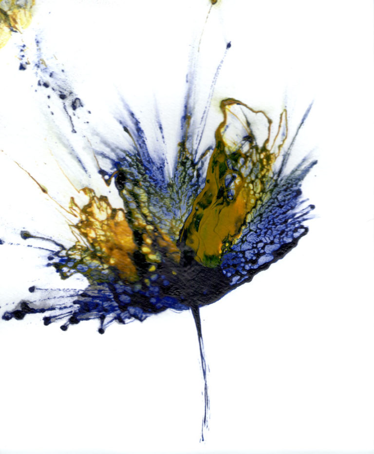 Flower Art, Floral Painting, Abstract Flower, Navy Blue Wall Art