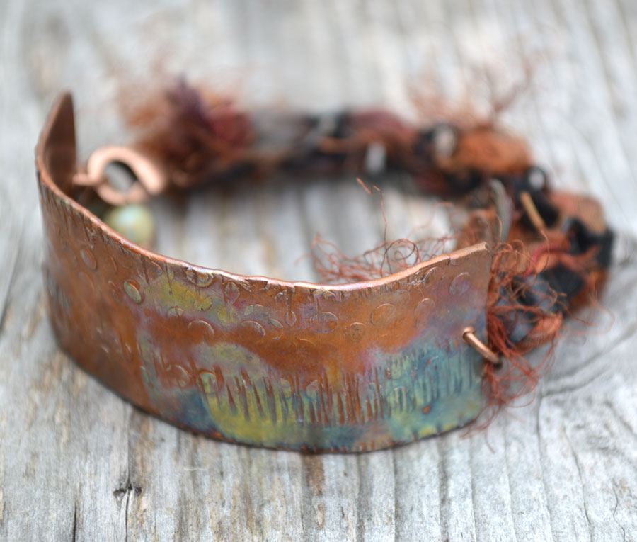 Art Jewelry Bracelet Copper Hammered Metal Bar Chain Bracelet