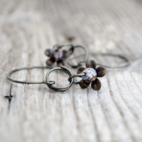 Flower Earrings Floral Jewelry Gunmetal Wire Earring