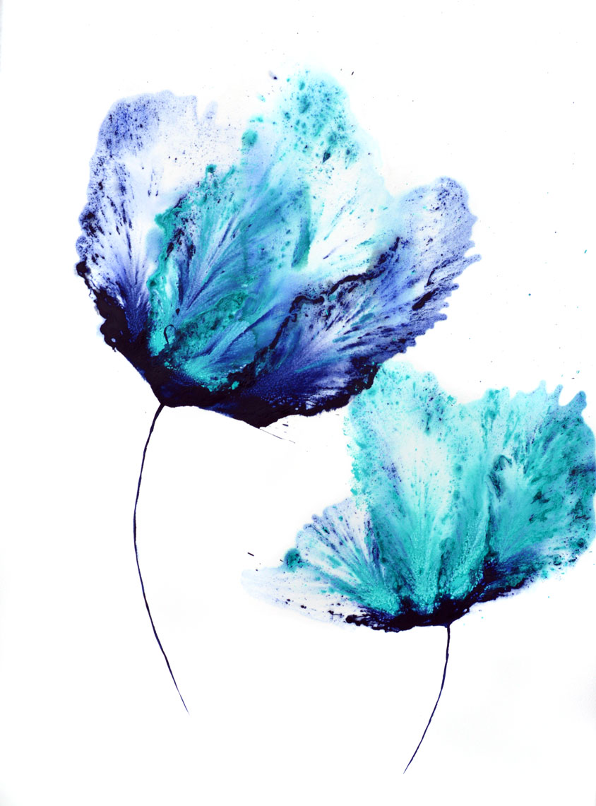 Blue Wall Art Large Flower Painting On Paper 20 x 30 Original Floral Art