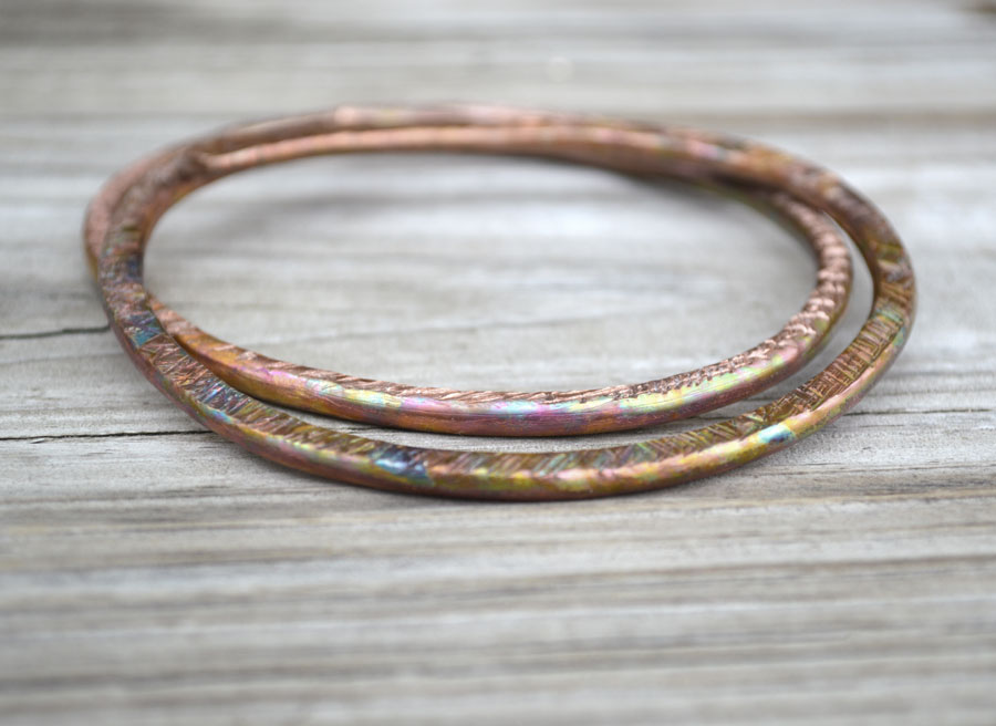 Bangle Bracelet Hammered Copper Metal Wire Artisan Unique