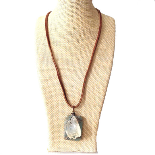 Raw Citrine Crystal Pendant Necklace Impression Jasper Blue Stone