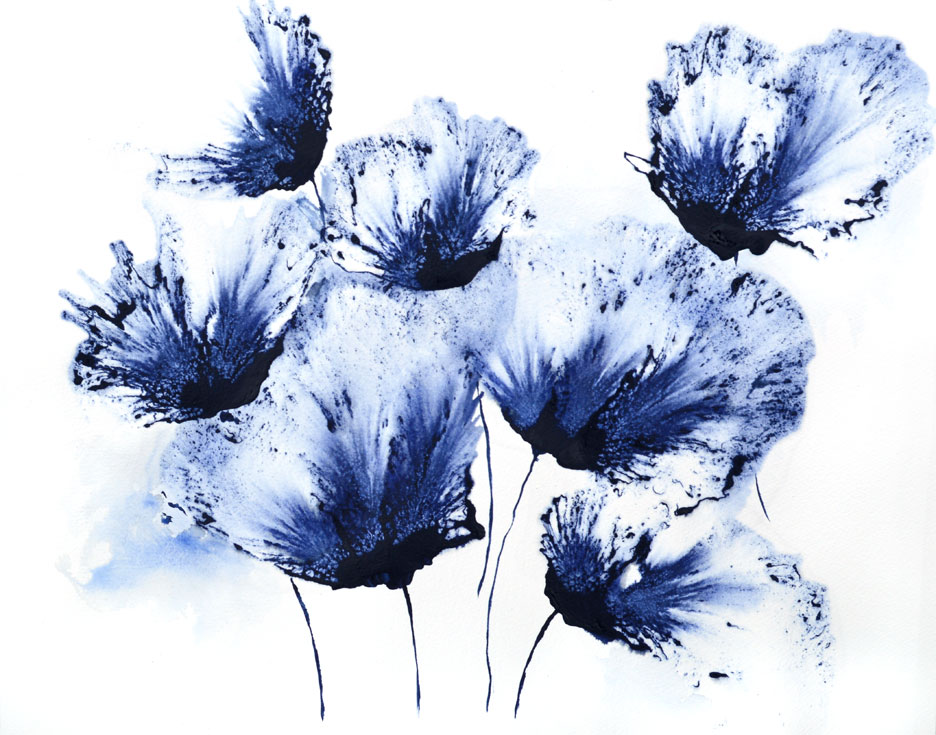 Original Art Watercolor Floral Painting Blue  Flower  