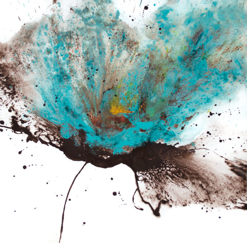 Flower Art Original Painting Abstract Floral Teal Blue 16×161