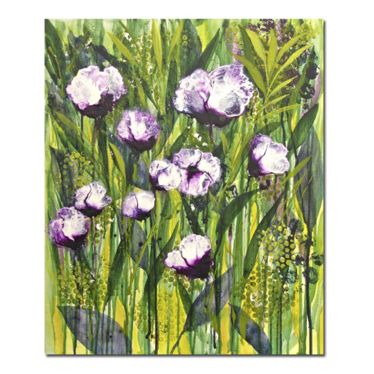 Abstract Flower Art, Purple and Green, Floral Painting