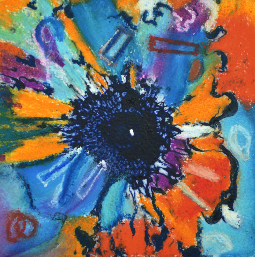 Original Flower Abstract Art Colorful Fiesta 1--6x6 inches