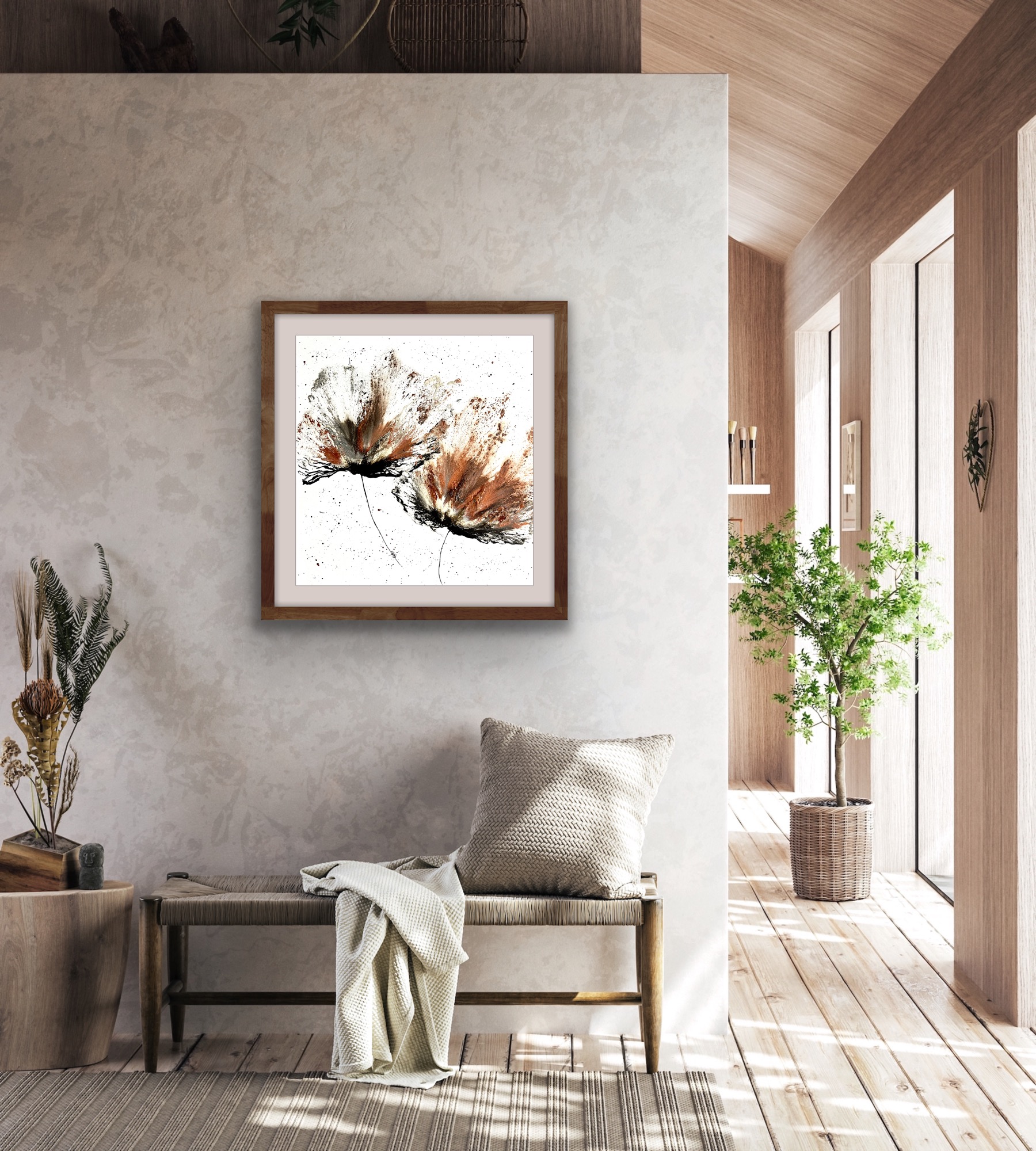 Earthen Splash Modern Large Original Art Abstract Floral Metallic
